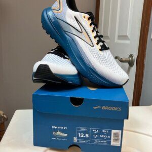 Mens Brooks Glycerin size 12.5 Medium Brand New White/Blue (Retail $160)